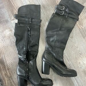 Black Leather Knee-High Boots